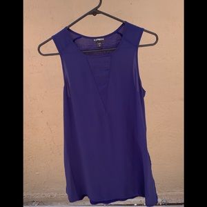 Express sleeveless blue top with sheer V